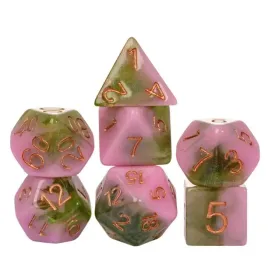 zestaw-7-kosci-rozowe-zielone-zloty-nadruk-zywica-d4-20-k20-rpg-dandd-mtg-bg3