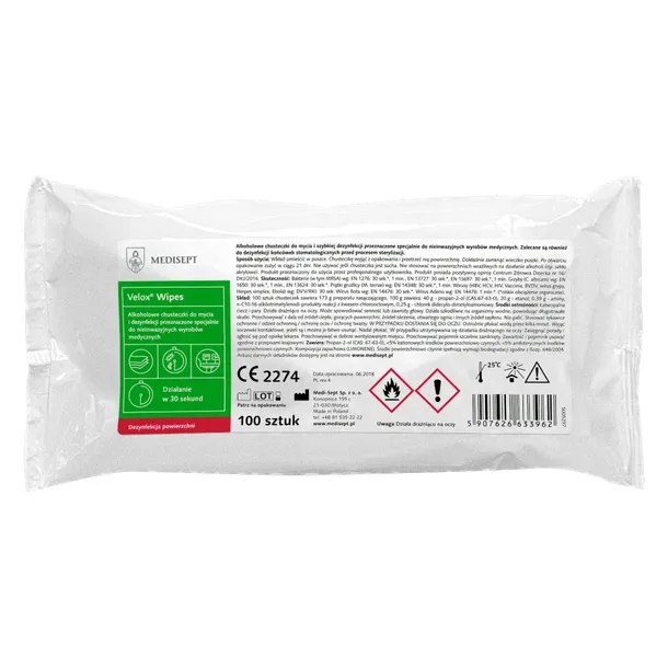 Chusteczki do dezynfekcji powierzchni Velox Duo Wipes wkład 100szt Medisept