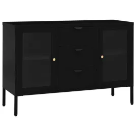 szafka-105x35x70-czarna-stal-i-szklo-2-polki-3-szuflady