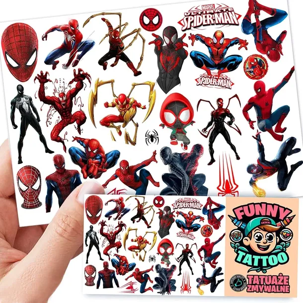 TATUAŻE ZMYWALNE DLA DZIECI SPIDERMAN WZORY ORYGINALNE