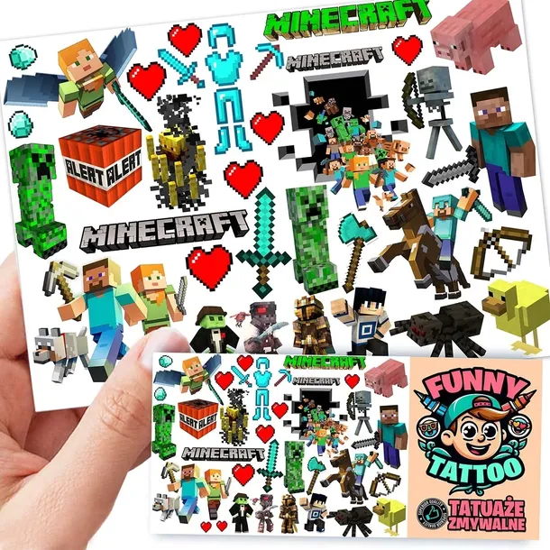 TATUAŻE ZMYWALNE DLA DZIECI MINECRAFT WZORY ORYGINALNE