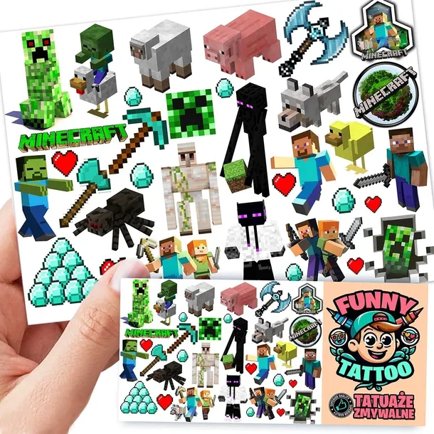 TATUAŻE ZMYWALNE DLA DZIECI MINECRAFT WZORY ORYGINALNE