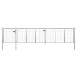 brama-ogrodowa-ze-stali-srebrna-500x150cm-z-zamkiem-i-klamka