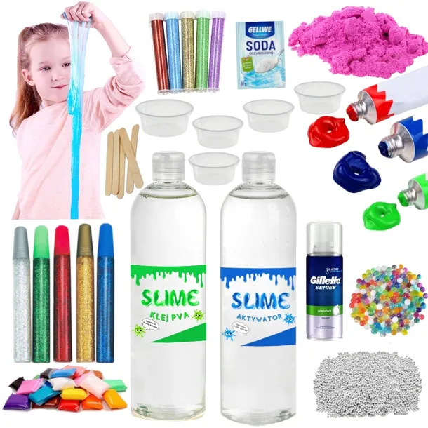 ZESTAW SLIME XXL 13w1 KLEJ PVA + AKTYWATOR DO ROBIENIA GLUTÓW NOWY PREZENT