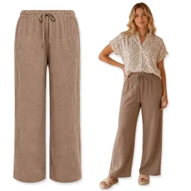 spodnie-muslinowe-xs-damskie-mlodziez-lato-luzne-bawelna-100percent-cappuccino