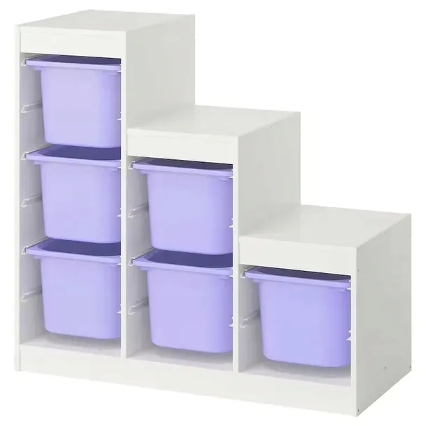 IKEA TROFAST regał BIAŁY + 6 pojemników na zabawki LILIOWY