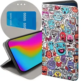 etui-do-realme-note-60-c63-wzory-doodle-zwierzeta-potwory-rysunki-futeral
