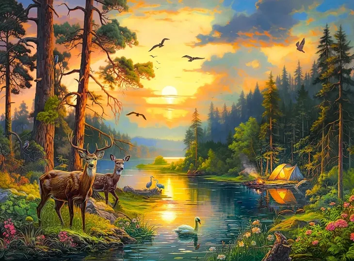 puzzle-3000-sunset-over-forest-river-kolekcja-puzzle