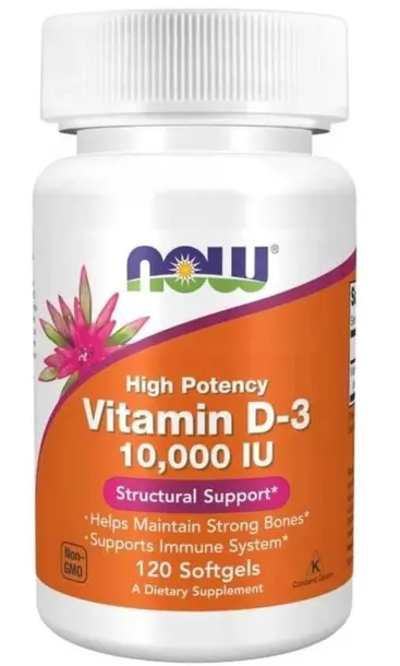 Now Witamina Vitamin D3 j.m. 10000IU 120 softgel D-3 10tyś 250mcg Odporność