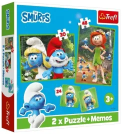 puzzle-2w1-memos-wesole-zabawy-smerfow-trefl