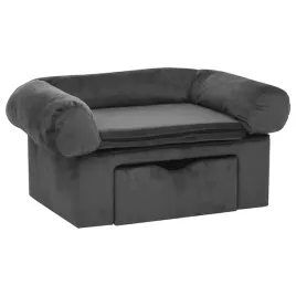 sofa-dla-zwierzaka-z-szuflada-ciemnoszara-plusz-i-drewno-sosnowe-75x50x
