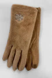 brazowe-eleganckie-zimowe-rekawiczki-damskie-ze-sniezynka-uni