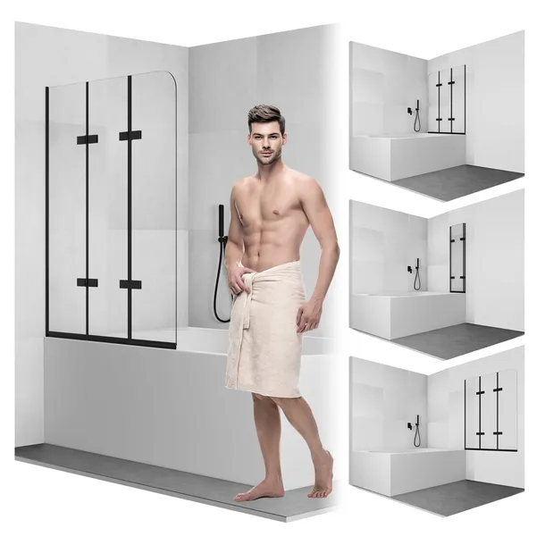 PARAWAN NAWANNOWY SKŁADANY 3 SKRZYDŁOWY CZARNY 120CM TRANSPARENTNY SEVANTE