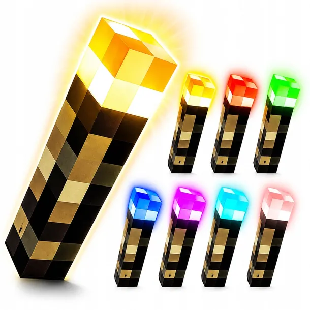 MineTorch Lampka LED Pochodnia RGB 7 Kolorów USB-C Na Ścianę Gaming RGB