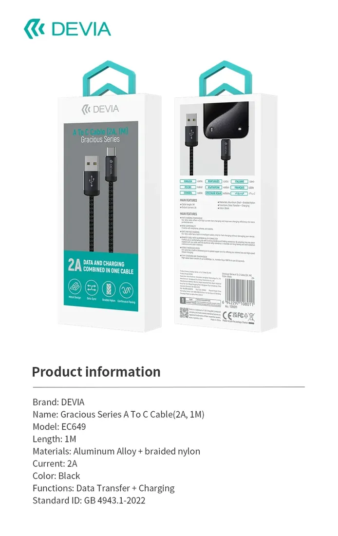 devia-kabel-gracious-ec649-usb-usb-c-10-m-2a-czarny