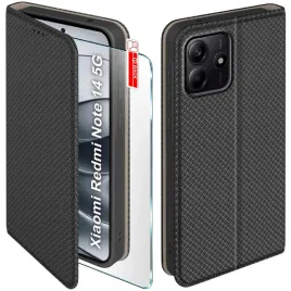 etui-z-klapka-do-xiaomi-redmi-note-14-5g-zamykane-czarne-futeral-szklo-9h