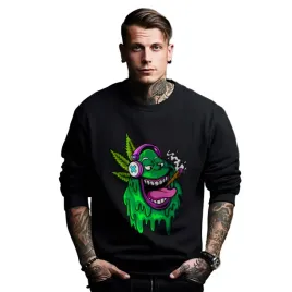 bluza-czarna-meska-nadruk-green-monster-wearing-headphones