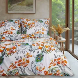 posciel-bawelniana-180x200-biala-pomaranczowa-zielona-kwiaty-cottonlove