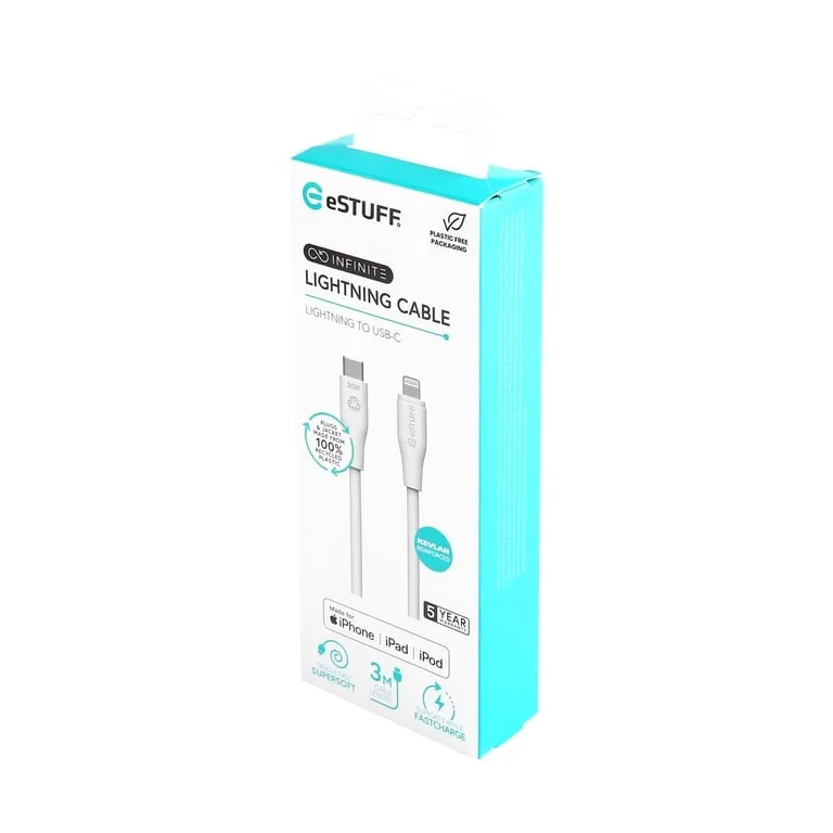 estuff-es602370-kabel-lightning-3-m-bialy
