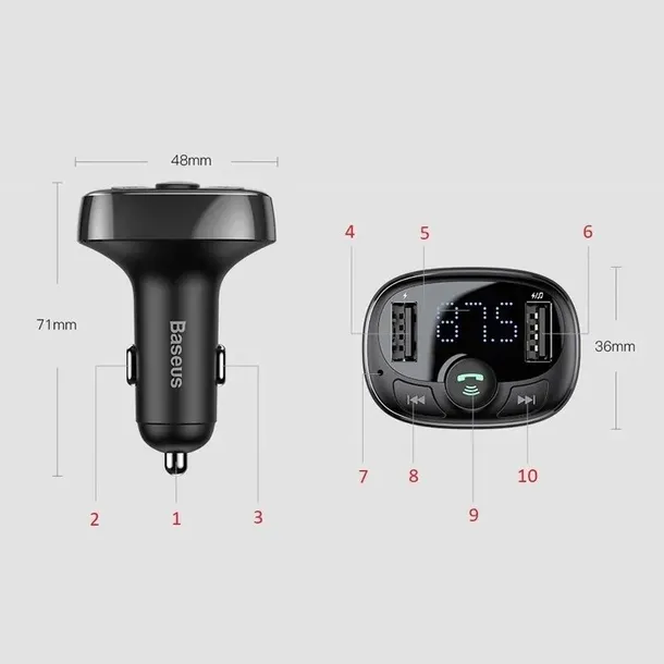 baseus-transmiter-ladowarka-2xusb-fm-bluetooth-czytnik-kart-micro-sd-mp3-stan-opakowania-oryginalne
