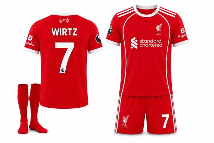 STRÓJ PIŁKARSKI - KOSZULKA SPODENKI GETRY - WIRTZ LIVERPOOL rozm. 128 cm