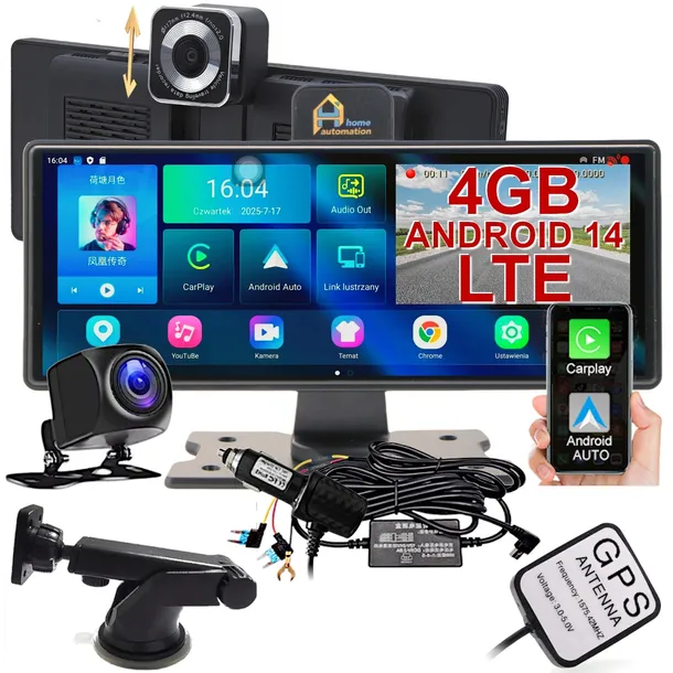 Rejestrator jazdy Carplay Stacja Ekran Monitor Kamera Nawigacja GPS Android