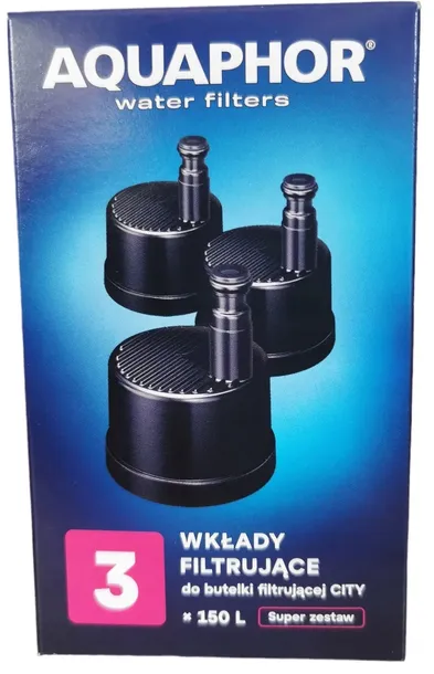 3x Wkład filtrujący butelka Aquaphor Filtry City CZARNE