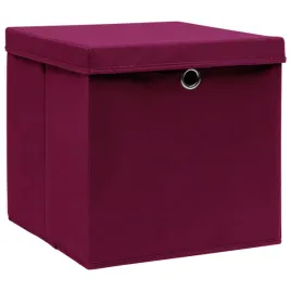 vidaxl-10-pudelek-z-pokrywami-ciemnoczerwone-32x32x32-cm-tkanina