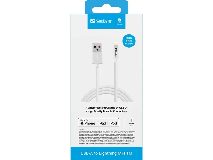 sandberg-usbgreaterlightning-mfi-1m-white