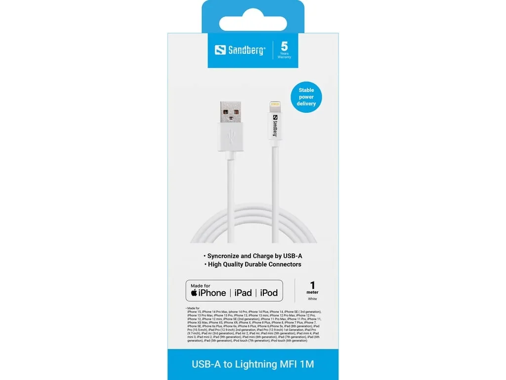 sandberg-usbgreaterlightning-mfi-1m-white