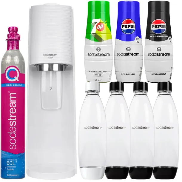 Saturator SodaStream Terra Biały jedna butelka + Butelki SodaStream 3x Czar