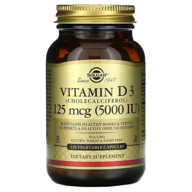 SOLGAR Witamina D3 5000 IU 120 Kapsułek Wegetariańskich Vitamin D3 5000IU