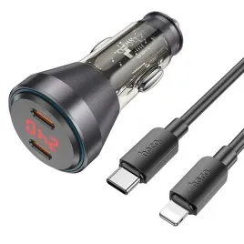 hoco-ladowarka-samochodowa-2-x-typ-c-z-wyswietlaczem-kabel-typ-c-do-light