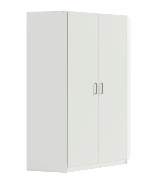 Szafa narożna dwudrzwiowa 117cm pojemna biały mat Alpine 06 11 półek