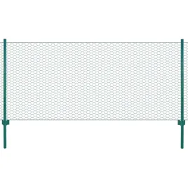 vidaxl-siatka-ogrodzeniowa-ze-slupkami-stal-25-x-1-m-zielony