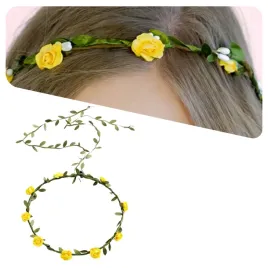 wianek-opaska-z-kwiatami-na-glowe-zolty-dlugi-z-liscmi-do-wlosow-boho