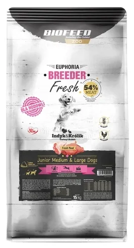 Biofeed Euphoria Fresh Junior Indyk Królik M/L Średnie i Duże Rasy 15kg