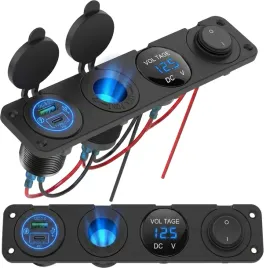 gniazda-samochodowe-panel-4w1-ladowarka-usb-c-qc-3-0-woltomierz-przelacznik