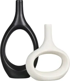 2x-wazon-ceramiczny-zestaw-czarny-bialy-donut-nordic-dekoracja-domu-29cm
