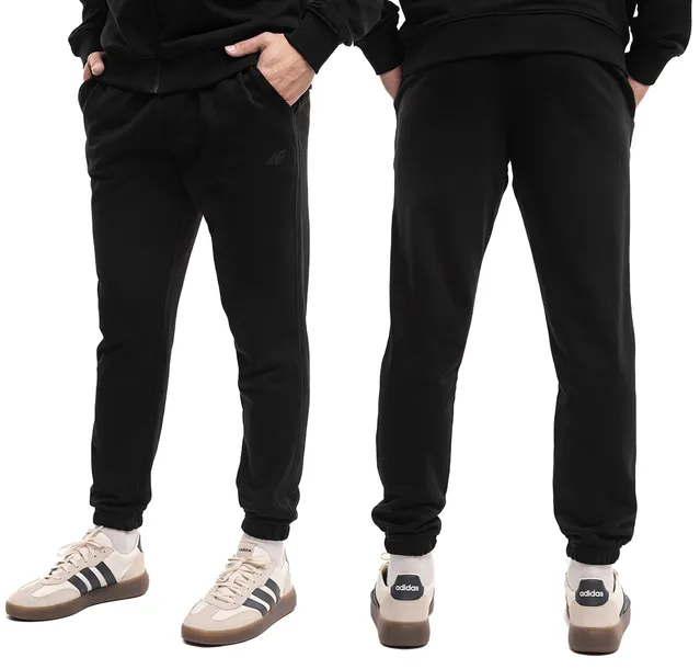 Spodnie Męskie 4F Czarne Dresowe Bawełniane Joggery Treningowe roz. XL
