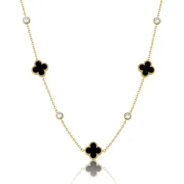 naszyjnik-stal-szlachetna-pozlacana-14k-zlotem-koniczynki-czarne-cyrkonie