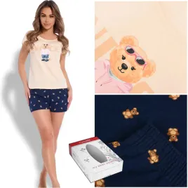 cornette-pizama-damska-krotki-rekaw-spodenki-misie-bawelna-roz-xxl
