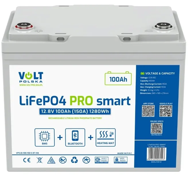 Akumulator LiFePO4 PRO SMART 12,8V 100 Ah (150A) BlueTooth + mata grzewcza