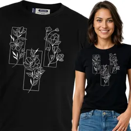 koszulka-damska-czarny-bawelna-t-shirt-m-nadruk-kwiatowe-wzory-motywy