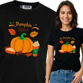 koszulka-damska-czarny-bawelna-t-shirt-m-nadruk-jesienne-wzory-pumpkin