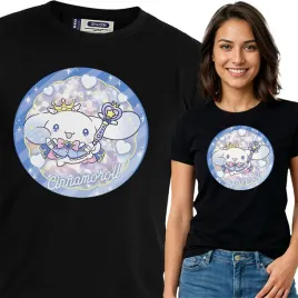koszulka-damska-czarny-bawelna-t-shirt-m-nadruk-cinamonroll