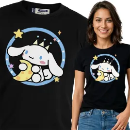 koszulka-damska-czarny-bawelna-t-shirt-m-nadruk-cinamonroll