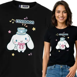 koszulka-damska-czarny-bawelna-t-shirt-s-nadruk-cinamonroll