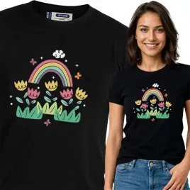 koszulka-damska-czarny-bawelna-t-shirt-l-nadruk-kwiatowe-wzory