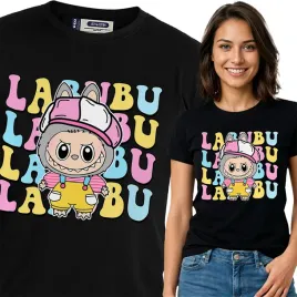 koszulka-damska-czarna-bawelna-t-shirt-m-nadruk-wzory-labubu